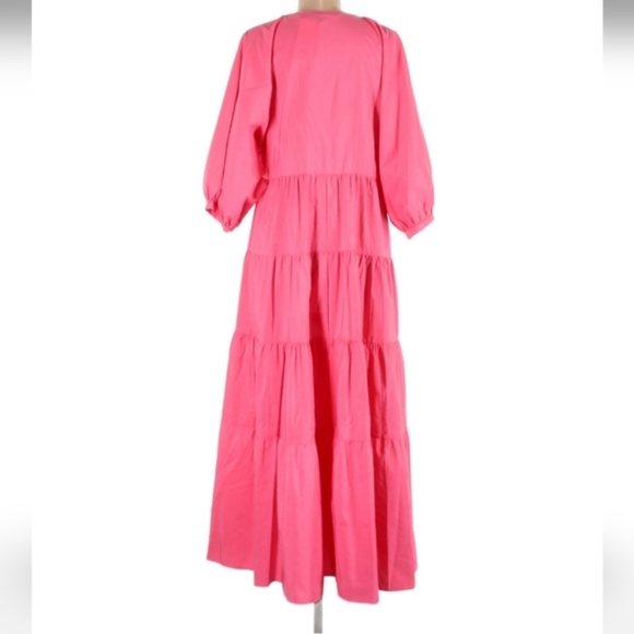ZARA * Tiered Poplin Pink Dress Voluminous Flowy Maxi - Picture 13 of 13
